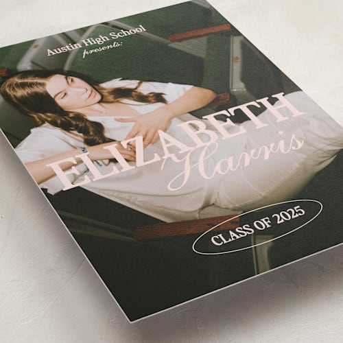 This is a blush graduation announcements with standard by Helena Vitto called good times co. printing on recycled smooth signature in standard