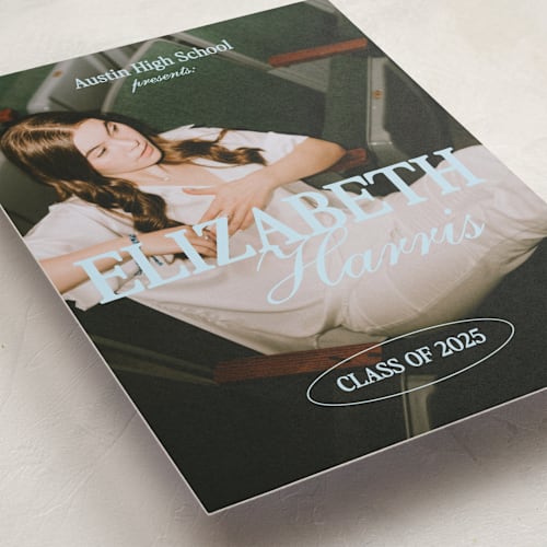 This is a sky graduation announcements with standard by Helena Vitto called good times co. printing on recycled smooth signature in standard