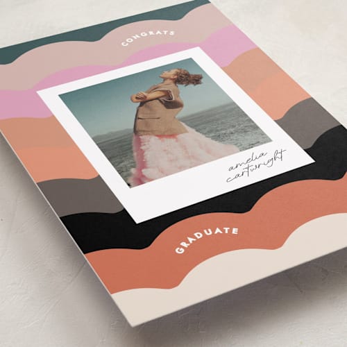 This is a sunset graduation announcements with standard by Lori Wemple called colorwave printing on recycled smooth signature in standard