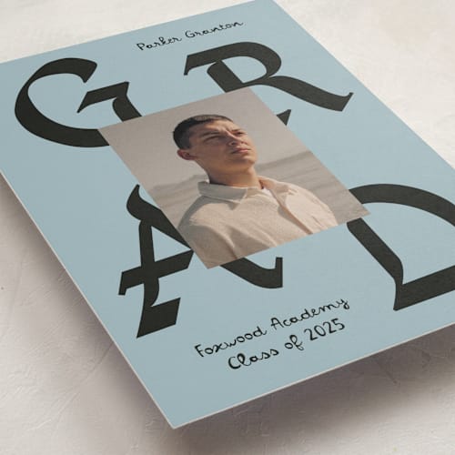 This is a mist graduation announcements with standard by Chryssi Tsoupanarias called calligraphic ink printing on recycled smooth signature in standard