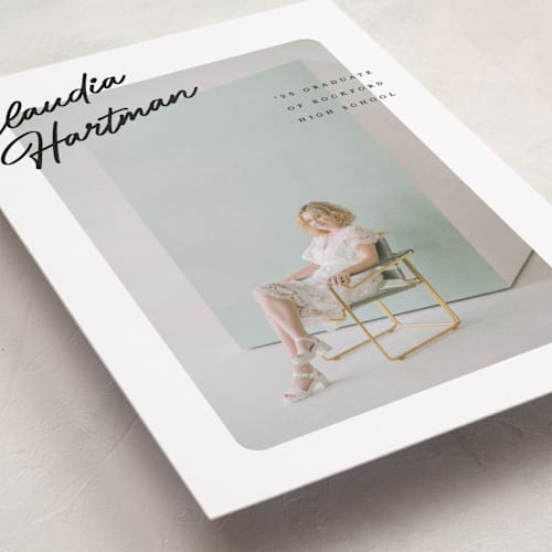 This is a snow graduation announcements with standard by Pixel and Hank called jot printing on recycled smooth signature in standard