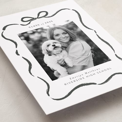 This is a onyx graduation announcements with standard by Itsy Belle Studio called ribbon frame printing on recycled smooth signature in standard