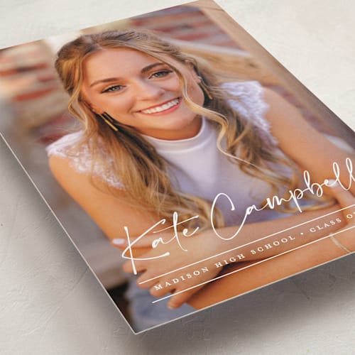 This is a linen graduation announcements with standard by Erica Krystek called signature grad printing on recycled smooth signature in standard