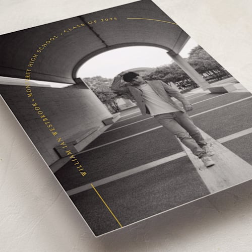 This is a citrine graduation announcements with standard by Erin Deegan called arc printing on recycled smooth signature in standard