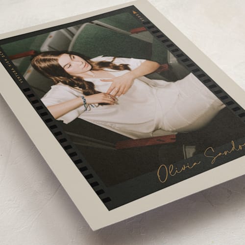 This is a almond graduation announcements with standard by Kamala Nahas called proof sheet printing on recycled smooth signature in standard