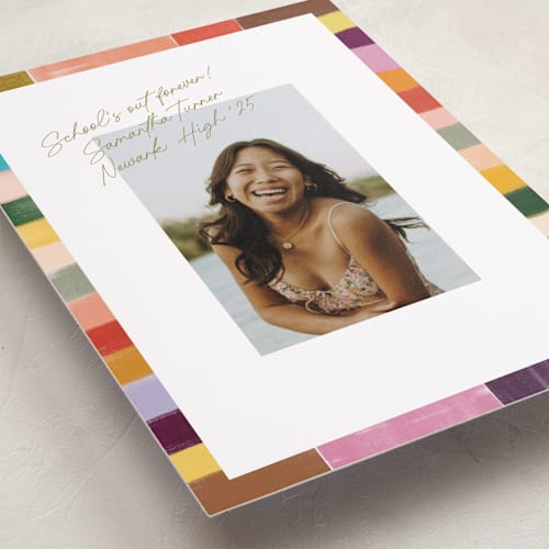 This is a olive graduation announcements with standard by Sierra Lee called colorful scallop printing on recycled smooth signature in standard