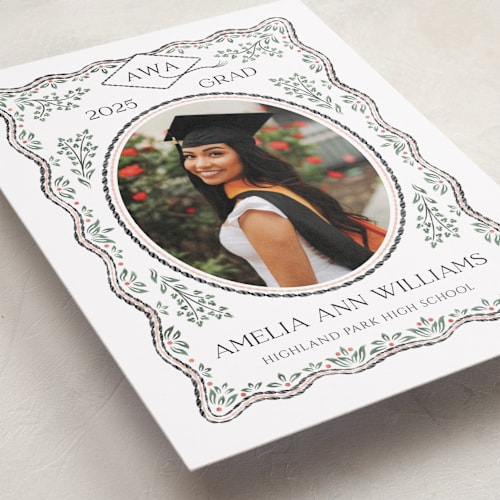 This is a linen graduation announcements with standard by Paper Sun Studio called ivy grad printing on recycled smooth signature in standard