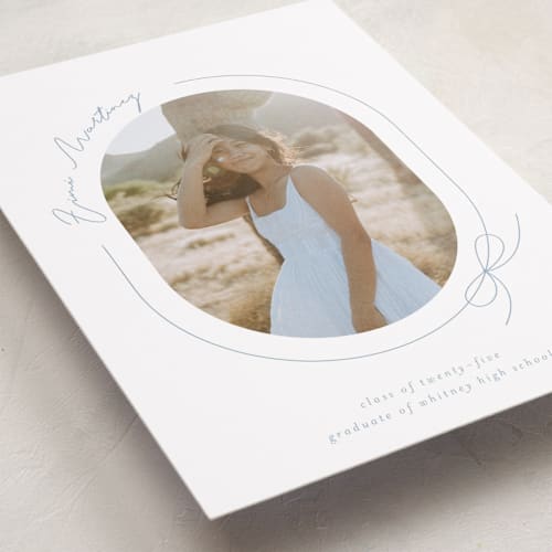 This is a sky graduation announcements with standard by Blustery August called etna printing on recycled smooth signature in standard