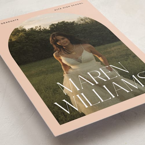 This is a blush graduation announcements with standard by Robert and Stella called in vogue printing on recycled smooth signature in standard