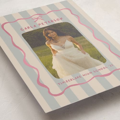 This is a berry cream graduation announcements with standard by Vera Lim called whimsical stripes printing on recycled smooth signature in standard