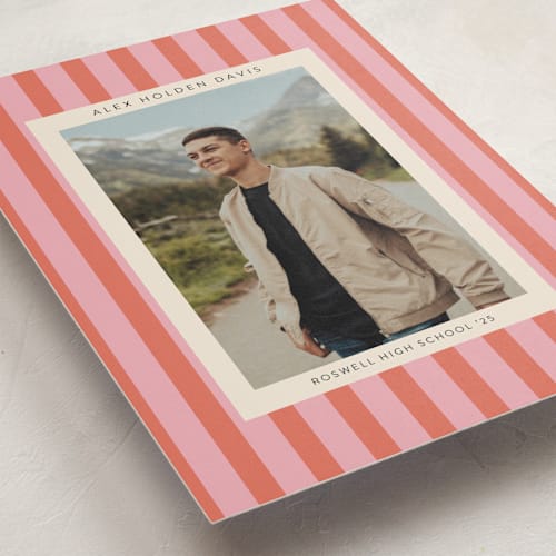 This is a cotton candy graduation announcements with standard by Morgan Kendall called preppy stripes printing on recycled smooth signature in standard