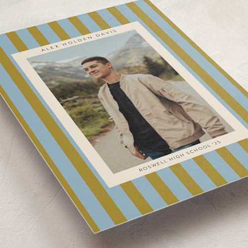This is a canoe graduation announcements with standard by Morgan Kendall called preppy stripes printing on recycled smooth signature in standard