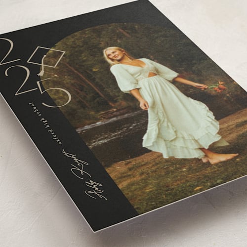 This is a noir graduation announcements with standard by Creo Study called shiny year printing on recycled smooth signature in standard