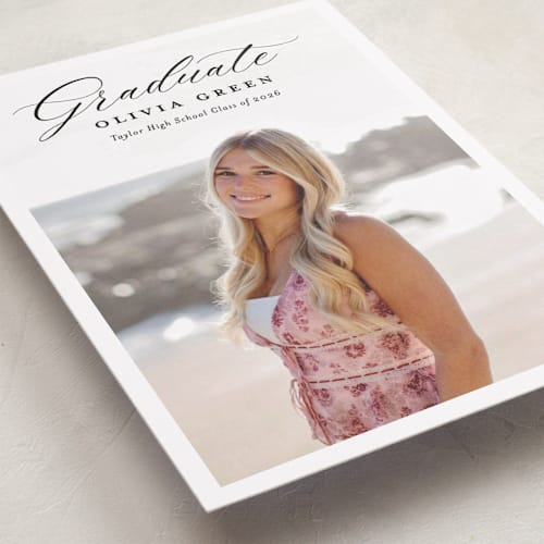This is a onyx graduation announcements with standard by Sarah Curry called portrait script printing on recycled smooth signature in standard