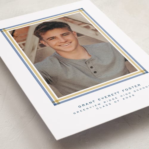 This is a night sky graduation announcements with standard by Lea Delaveris called woven frame printing on recycled smooth signature in standard