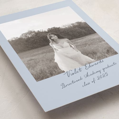 This is a sky graduation announcements with standard by Sara Hicks Malone called scrapbook printing on recycled smooth signature in standard