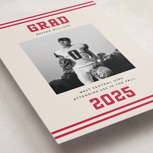 This is a cherry graduation announcements with standard by Louise Kay called team grad printing on recycled smooth signature in standard