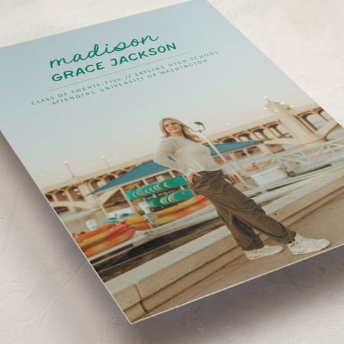 This is a moss graduation announcements with standard by Stephanie Heinrich Godbout called handwritten stack printing on recycled smooth signature in standard