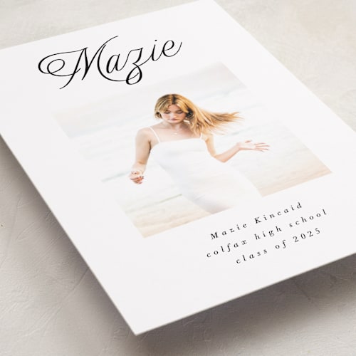 This is a noir graduation announcements with standard by AK Graphics called minimal flourish printing on recycled smooth signature in standard