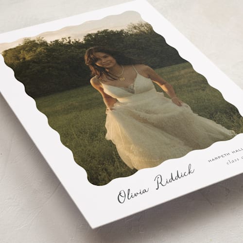 This is a charcoal graduation announcements with standard by Sara Hicks Malone called r e f l e c t i o n printing on recycled smooth signature in standard