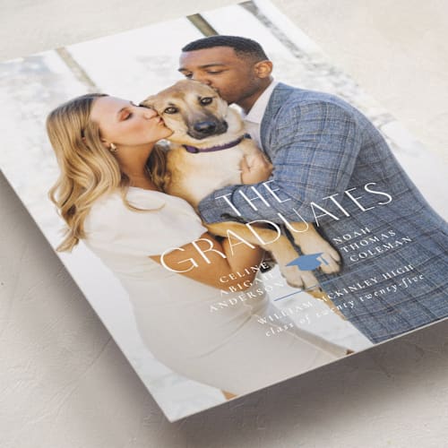 This is a sky graduation announcements with standard by Ana Sharpe called grad duo printing on recycled smooth signature in standard