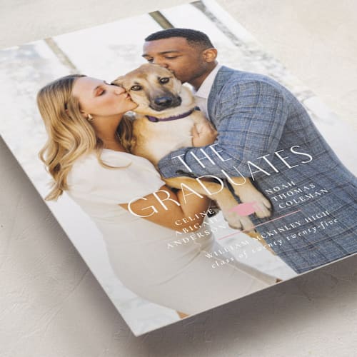 This is a peony graduation announcements with standard by Ana Sharpe called grad duo printing on recycled smooth signature in standard