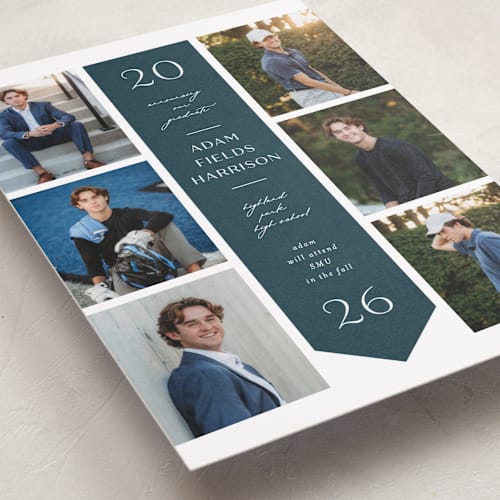 This is a navy graduation announcements with standard by Lauren Chism called center stole printing on recycled smooth signature in standard