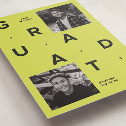 This is a citron graduation announcements with standard by Inkblot Design called grad grid printing on recycled smooth signature in standard