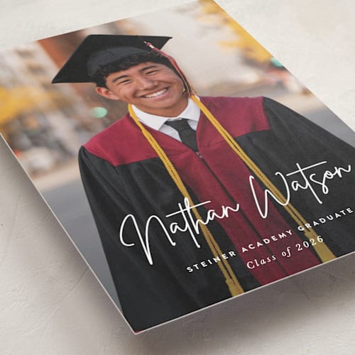 This is a pearl graduation announcements with standard by Sara Hicks Malone called signed printing on recycled smooth signature in standard