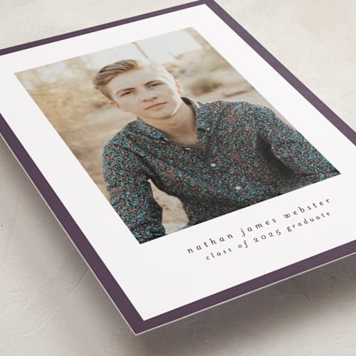 This is a aubergine graduation announcements with standard by Lea Delaveris called wrapped printing on recycled smooth signature in standard