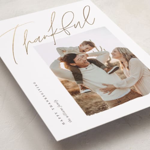 This is a guilded thanksgiving cards invitations with foil pressed by Pixel and Hank called thankful season printing on recycled smooth signature in standard