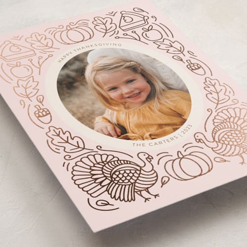 This is a candy thanksgiving cards invitations with foil pressed by Teju Reval called thanksgiving doodle printing on recycled smooth signature in standard