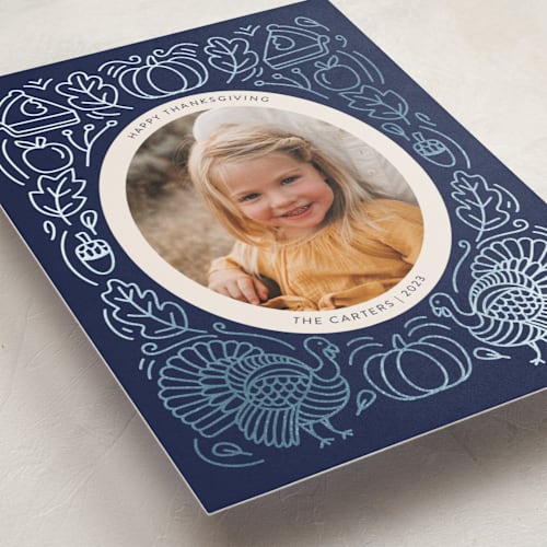 This is a wintermint thanksgiving cards invitations with foil pressed by Teju Reval called thanksgiving doodle printing on recycled smooth signature in standard