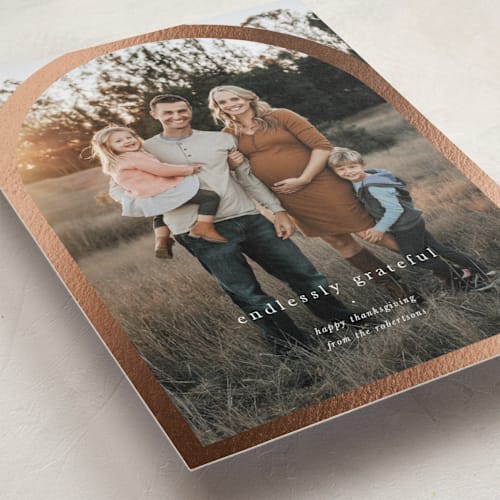 This is a cotton thanksgiving cards invitations with foil pressed by Blustery August called endlessly grateful printing on recycled smooth signature in standard
