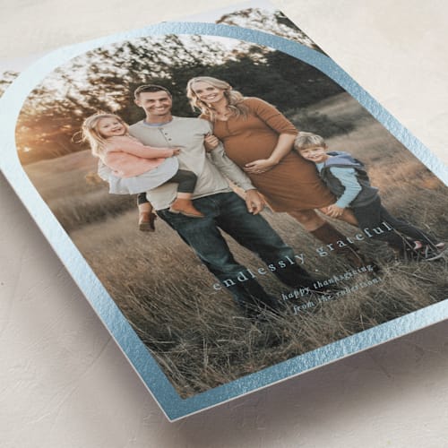 This is a sky thanksgiving cards invitations with foil pressed by Blustery August called endlessly grateful printing on recycled smooth signature in standard