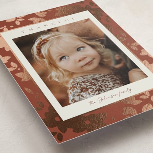 This is a spice thanksgiving cards invitations with foil pressed by Emily Sabol Goss called flora printing on recycled smooth signature in standard