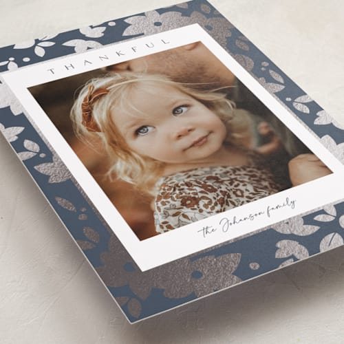 This is a slate thanksgiving cards invitations with foil pressed by Emily Sabol Goss called flora printing on recycled smooth signature in standard