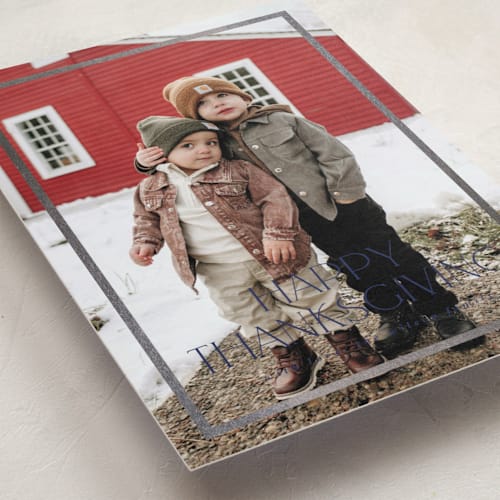 This is a azure thanksgiving cards invitations with foil pressed by Stephanie Hawkes called classic framed printing on recycled smooth signature in standard