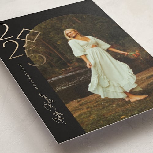 This is a noir graduation announcements with foil pressed by Creo Study called shiny year printing on recycled smooth signature in standard