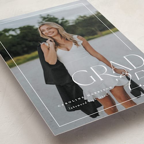 This is a snow graduation announcements with standard by Lauren Chism called broken border printing on recycled smooth signature in standard