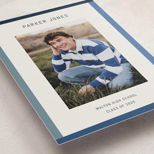This is a ocean graduation announcements with standard by Kelly Watkins called wide frame printing on recycled smooth signature in standard