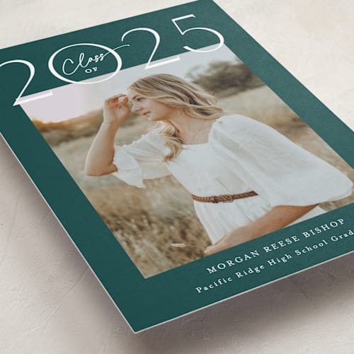 This is a turf graduation announcements with standard by Carolyn MacLaren called top of class printing on recycled smooth signature in standard