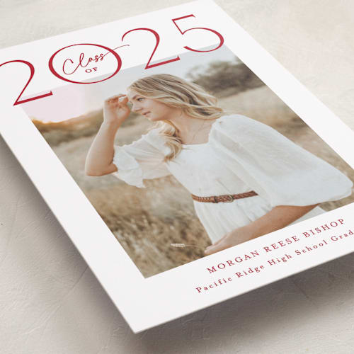 This is a cherry graduation announcements with standard by Carolyn MacLaren called top of class printing on recycled smooth signature in standard