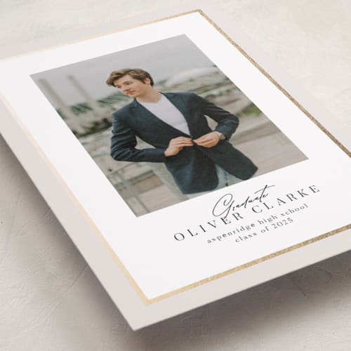 This is a linen graduation announcements with foil pressed by Nicole Walsh called classic edge printing on recycled smooth signature in standard