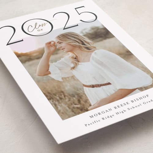 This is a charcoal graduation announcements with foil pressed by Carolyn MacLaren called top of class printing on recycled smooth signature in standard