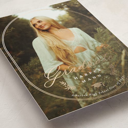 This is a snow graduation announcements with foil pressed by Sarah Curry called harper printing on recycled smooth signature in standard