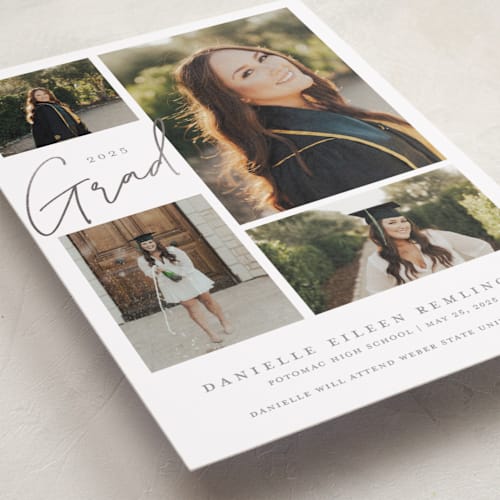 This is a sterling graduation announcements with foil pressed by That Girl Press called around the corner printing on recycled smooth signature in standard