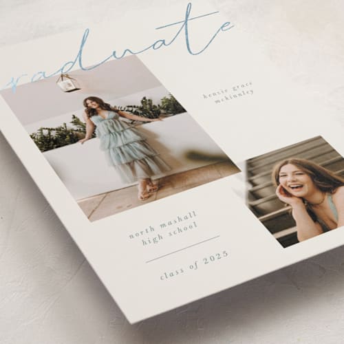 This is a pool graduation announcements with foil pressed by Kelly Watkins called simple + script printing on recycled smooth signature in standard