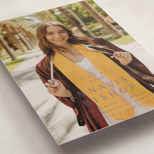 This is a plum graduation announcements with standard by Ani Somi called straight up printing on recycled smooth signature in standard