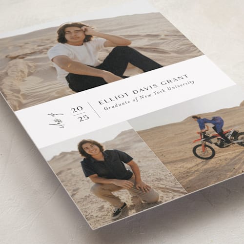 This is a snow graduation announcements with standard by Nicoletta Savod called grad trio printing on recycled smooth signature in standard